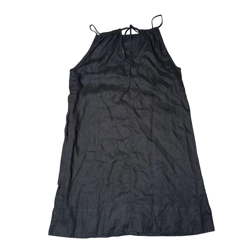 Everlane Linen Apron Dress Womens Medium Black Excellent Halter Tie Back Pocket